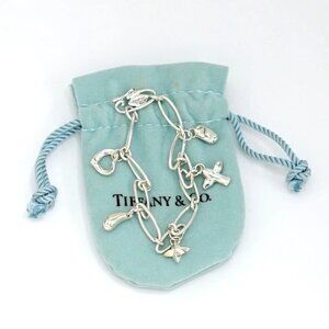 Tiffany & Co. Dove bird Teardrop Bean Heart Bracelet 6.7" Silver 925 Auth w/Bag